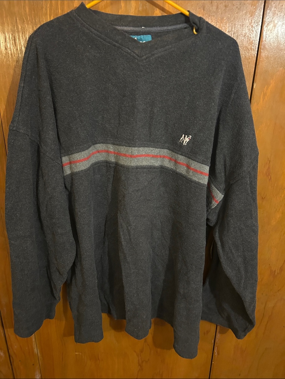 Big Dog Men's Charcoal V-Neck Sweater with Stripe Detail